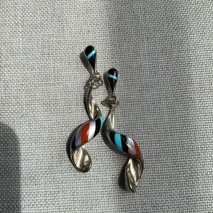 Zuni Multicolor Spiral Inlay Earrings